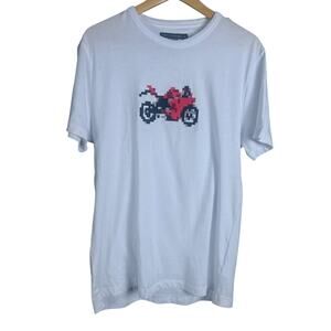 Men's French Connection Pixel Art Motorcycle White T-Shirt - Size M